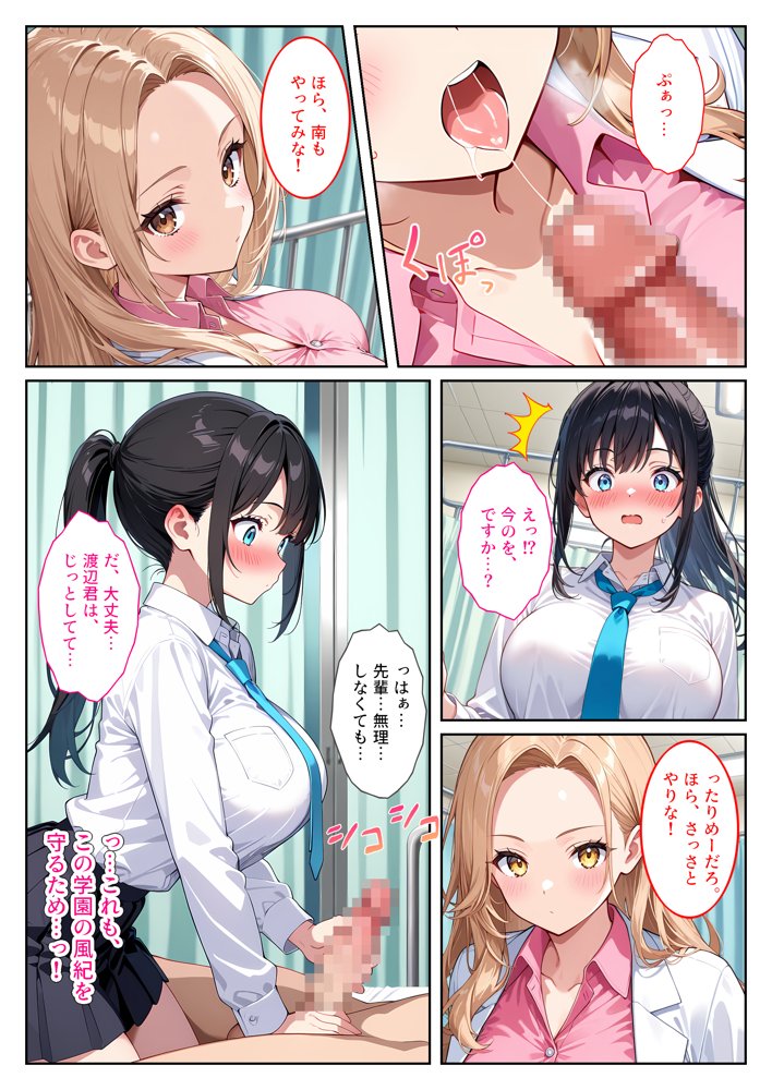快楽に目覚めた無垢な爆乳風紀委員長とドMなギャル保健医に射精管理されています！ 無料エロ漫画（同人誌）サンプル画像016