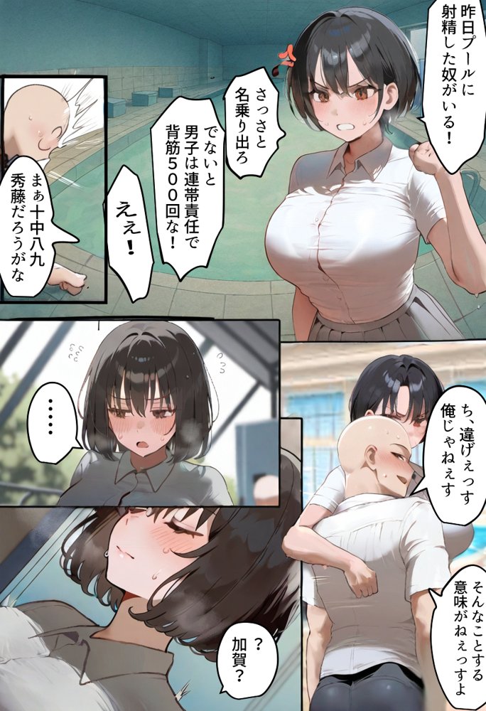 俺の爆乳競泳カノは大会裏で童貞坊主に筆下ろし強要され乳首イキから孕ませSEX漬けにされてた話 【寝取られ精液プール2】 無料エロ漫画（同人誌）サンプル画像010